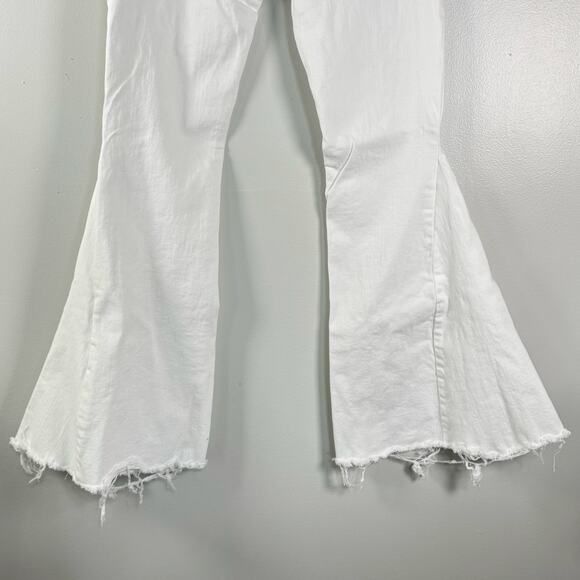 Wisteria Lane White Flared Bell Leg Raw Hem Denim Pants Mid Rise Retro Size M - Picture 9 of 12